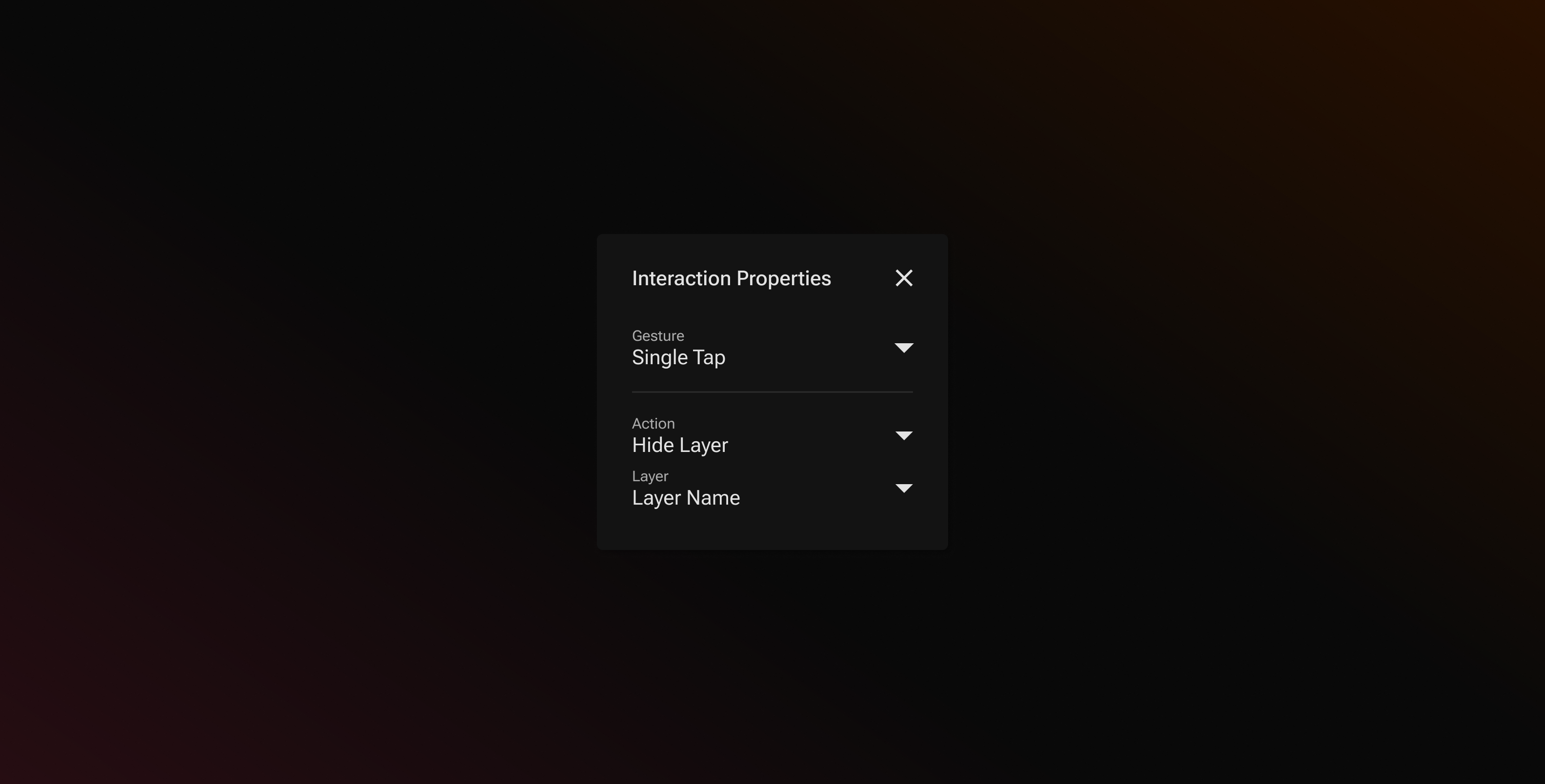 The Interaction Properties popup with the Hide Layer action selected